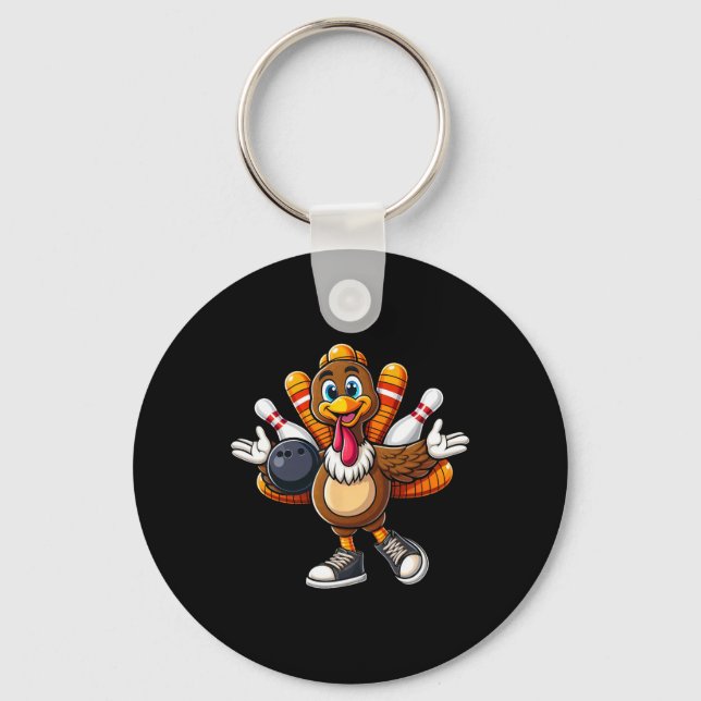 Cool Thanksgiving Bowling Gobble Player Turkey Bow Keychain (Front)