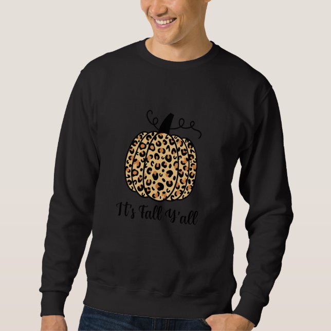 Cool Thanksgiving Fall Vibes Fall Leopard Pumpkin  Sweatshirt (Front)