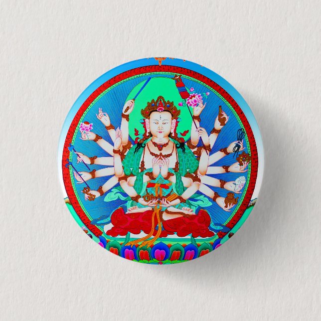 Cool tibetan thangka tattoo Cundhi Bodhisattva 1 Inch Round Button (Front)