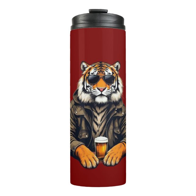 Cool Tiger Beer Glass - Unique Animal Design Drink Thermal Tumbler (Front)
