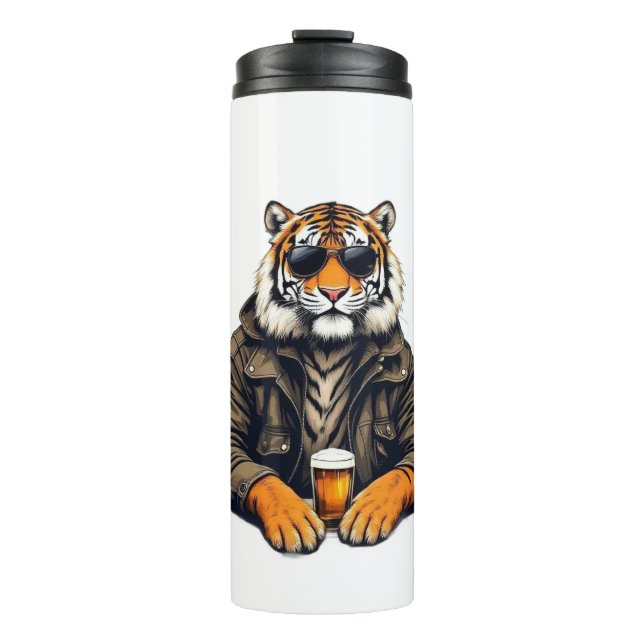 Cool Tiger Beer Glass - Unique Animal Design Drink Thermal Tumbler (Front)