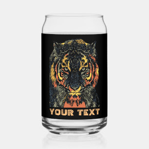 Cool Tiger Face Art Add Your Own Text Can Glass