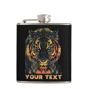 Cool Tiger Face Art Add Your Own Text Hip Flask