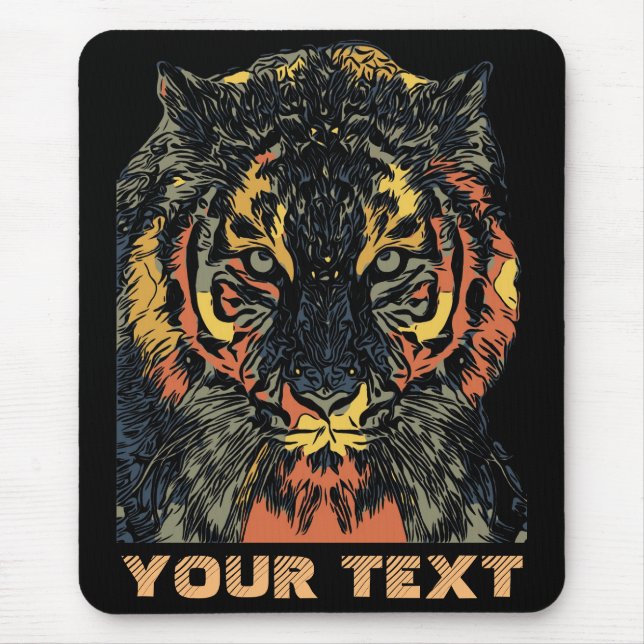 Cool Tiger Face Art Add Your Own Text Mouse Pad (Front)