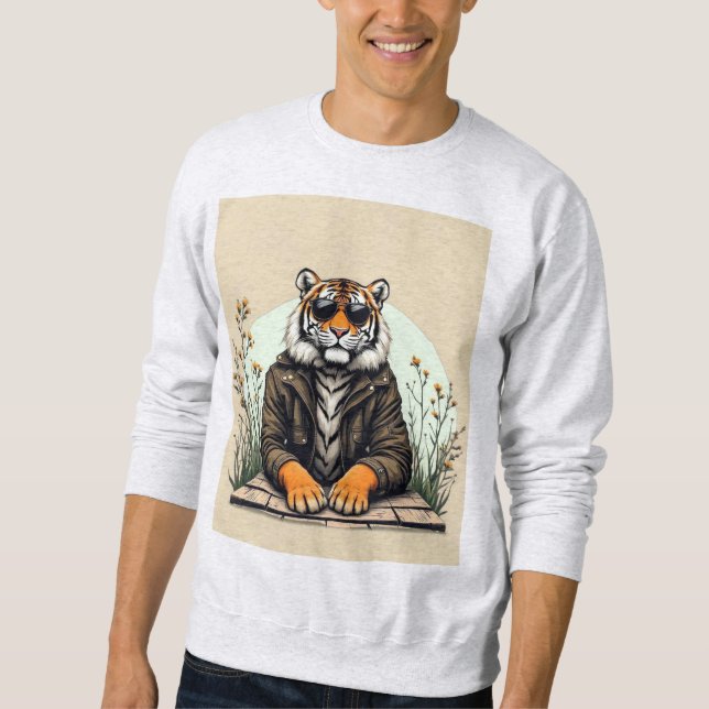 Cool Tiger Graphic Long Sleeve Shirt - Stylish Ani (Front)
