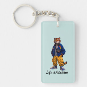Cool Tiger in Streetwear Art - Urban Style Tiger Keychain