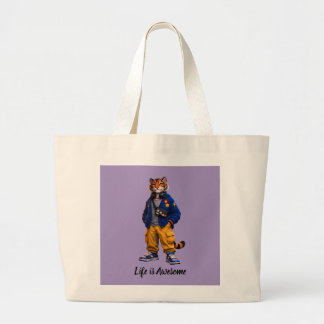Cool Tiger in Streetwear Art - Urban Style Tiger Large Tote Bag