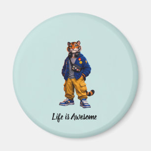 Cool Tiger in Streetwear Art - Urban Style Tiger Magnet