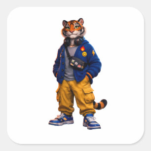 Cool Tiger in Streetwear Art - Urban Style Tiger Square Sticker
