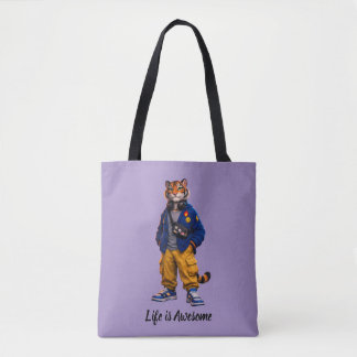Cool Tiger in Streetwear Art - Urban Style Tiger Tote Bag