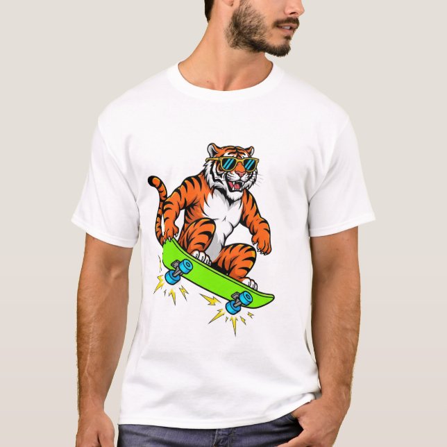 Cool Tiger on Skateboard – Retro Street Style Cart T-Shirt (Front)
