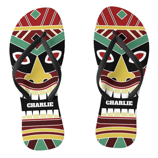 Cool Tiki Totem custom name flip flops (Footbed)