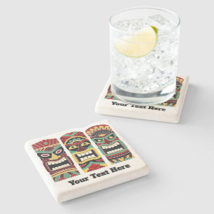 Cool Tiki Totems custom text stone coasters