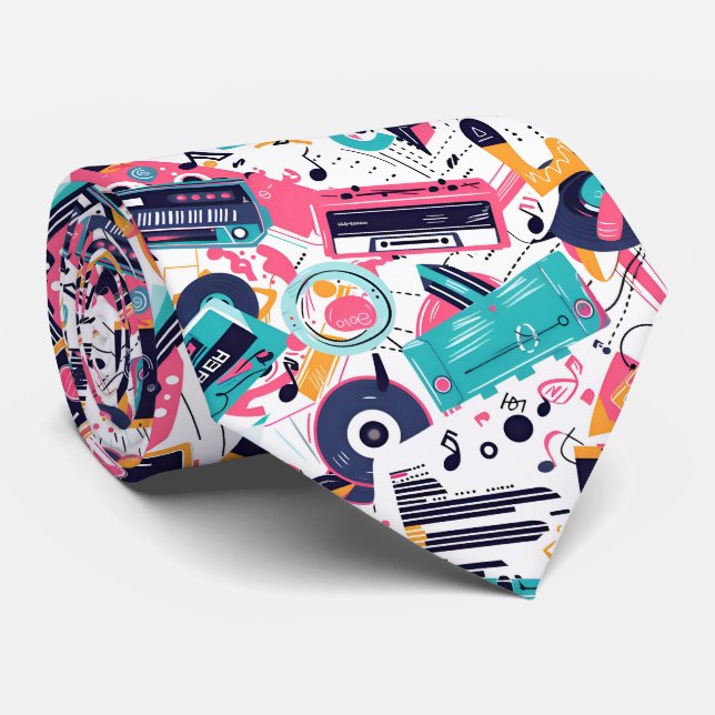 Cool tiled 80s music pattern  tie (Rolled)