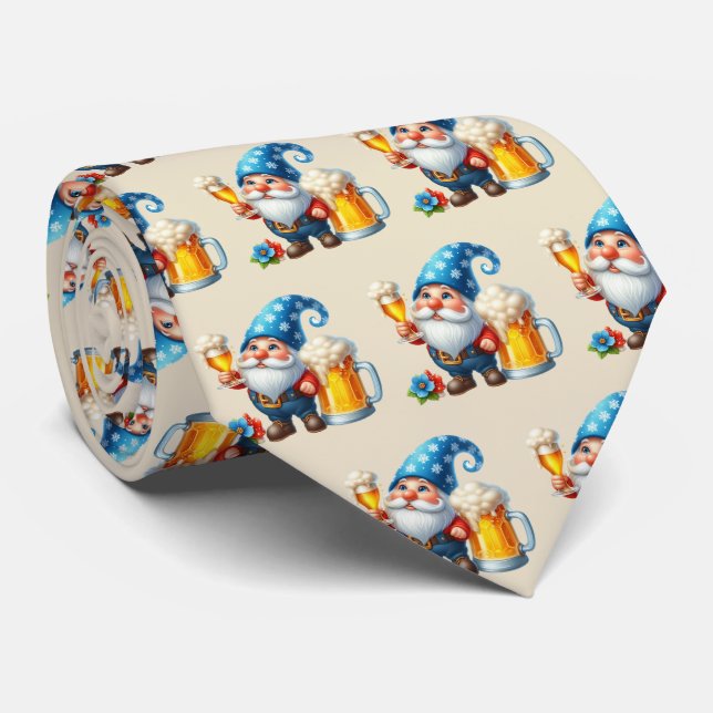 Cool tiled beer gnome pattern tie (Rolled)