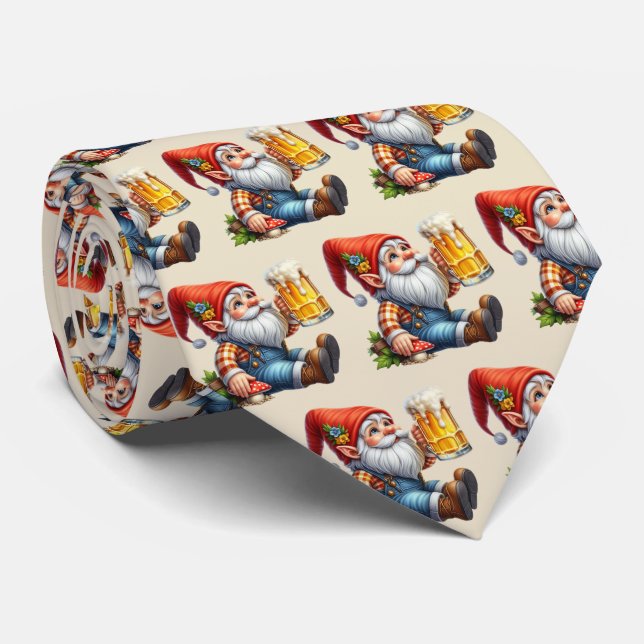 Cool tiled beer gnome pattern  tie (Rolled)