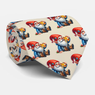 Cool tiled beer gnome pattern tie