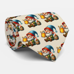 Cool tiled beer gnome pattern tie