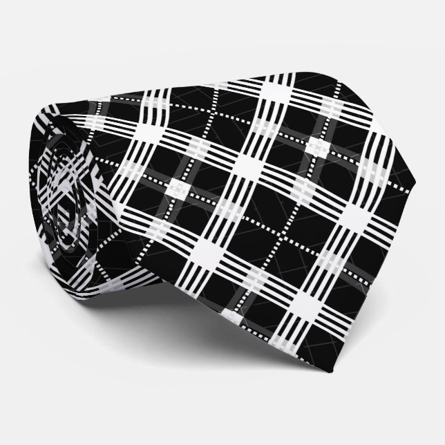 Cool tiled black plaid pattern tie (Rolled)