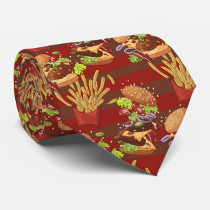 cool tiled burgers fries pattern fast food tie