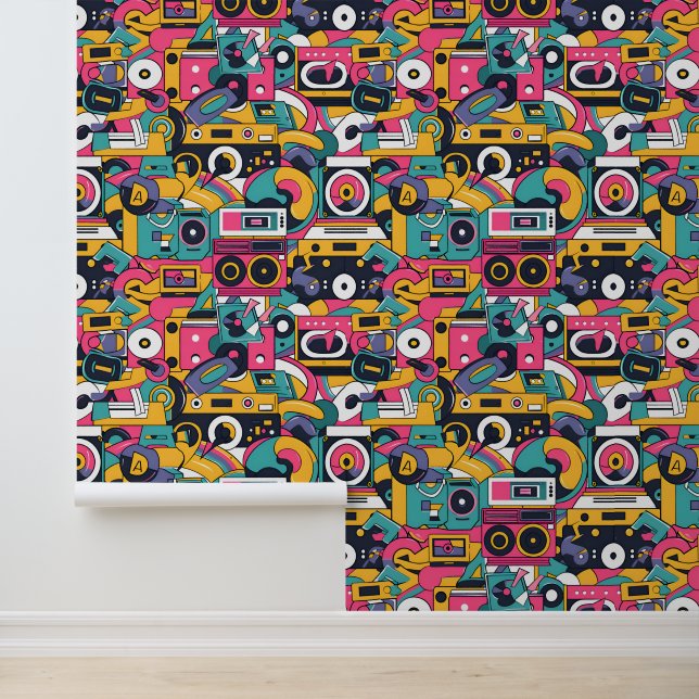 Cool tiled eighties music pattern  wallpaper (Application)