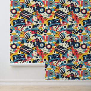Cool tiled eighties music pattern  wallpaper