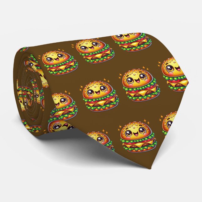 Cool tiled hamburger pattern fast food tie (Rolled)