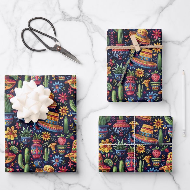 Cool tiled Mexican fiesta party Wrapping Paper Sheet (Front)