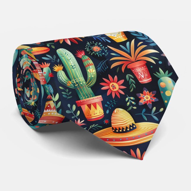 Cool tiled Mexican pattern  Tie (Rolled)