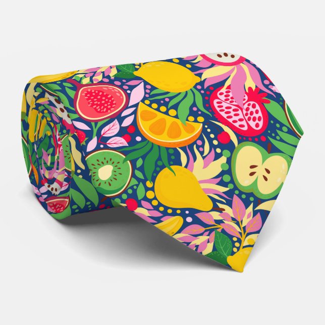 cool tiled mixed fruit pattern tie (Rolled)