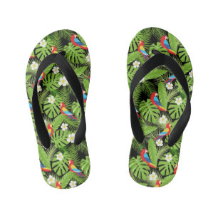 Cool tiled parrots pattern Tropical Kid's Flip Flops