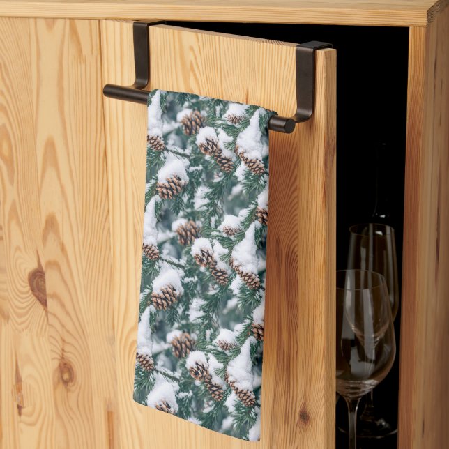 Cool tiled pattern Seasonal pinecones  Kitchen Towel (Thirds Fold)