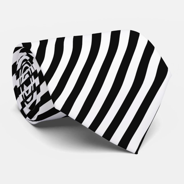 Cool tiled pattern stripped black white tie (Rolled)