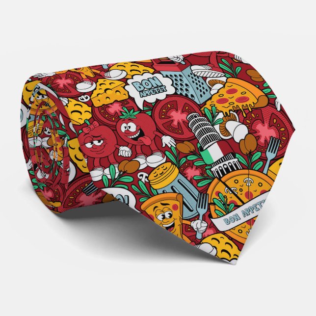 cool tiled pizza food pattern  tie (Rolled)