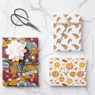 cool tiled pizza party pattern wrapping paper sheet
