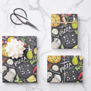 cool tiled pizza party wrapping paper sheet