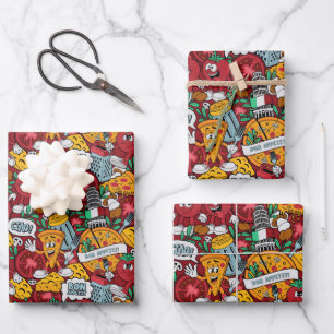 cool tiled pizza party wrapping paper sheet