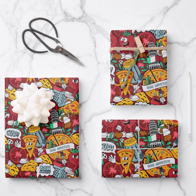 cool tiled pizza party  wrapping paper sheet (Front)