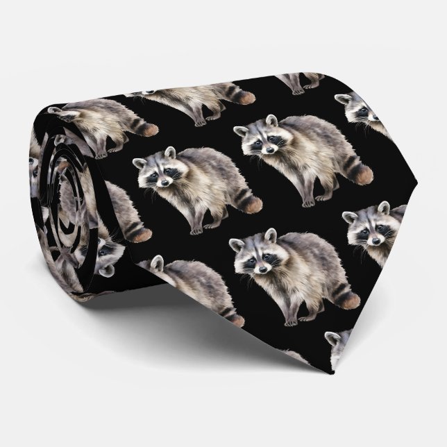 Cool tiled raccoon pattern tie (Rolled)
