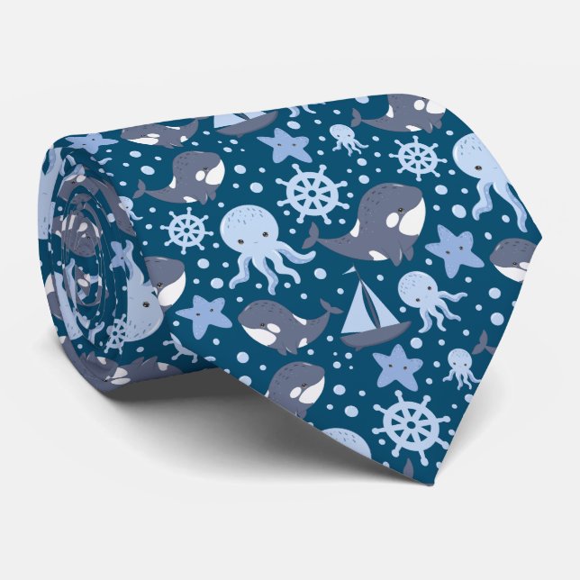 cool tiled sea animals beach pattern neck tie (Rolled)
