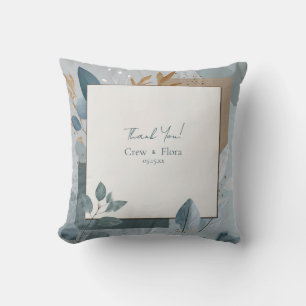 Cool Tone Eucalyptus Gold Leaf Geometric Abstract Throw Pillow