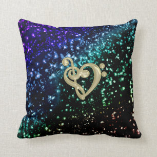 Cool Toned Glitter Gold Music Clef Heart Throw Pillow