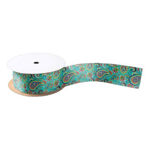 Cool Tones Colourful Retro Paisley Satin Ribbon
