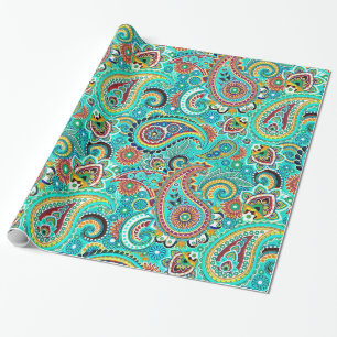 Cool Tones Colourful Retro Paisley Wrapping Paper