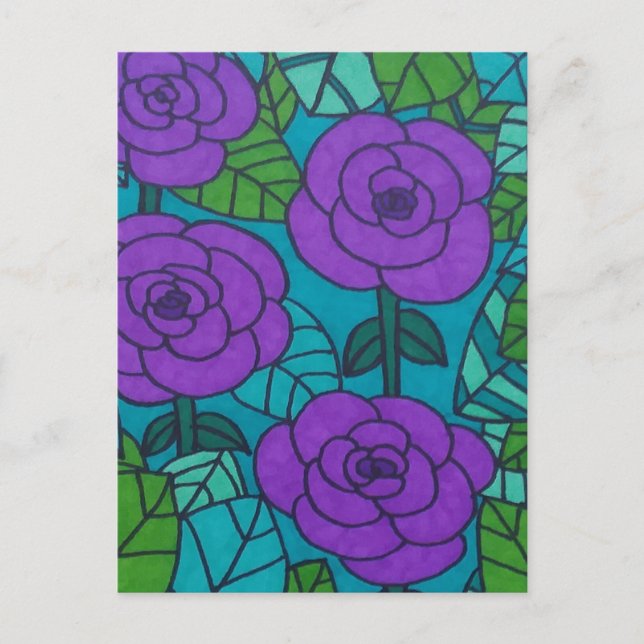 Cool Tones Jungle Floral Art  Postcard (Front)