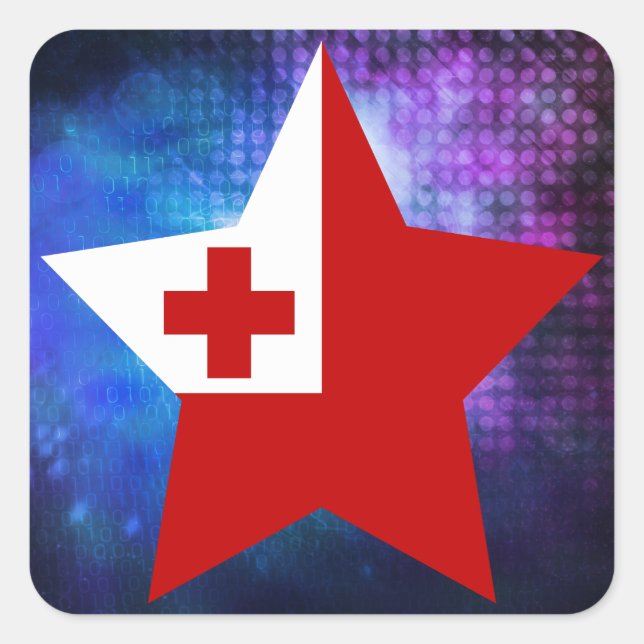 Cool Tonga Flag Star Square Sticker (Front)