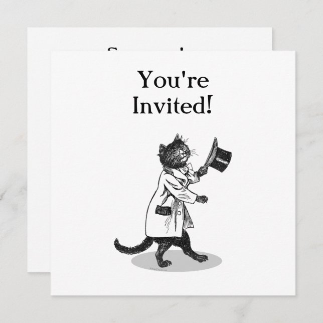 Cool Top Hat Cat Custom Invitation Template (Front/Back)