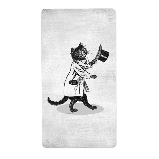 Cool Top Hat Cat Etching Faux Canvas Labels (Front)