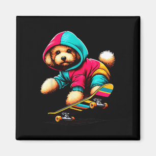 Cool Toy Poodle Dog Skateboarding Illustration Art Magnet