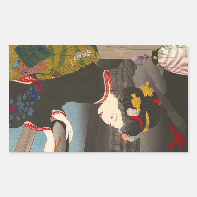 Cool traditional japanese woodprint classic geisha sticker (Front)